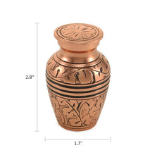 Load image into Gallery viewer, New, Solid Brass Copper Oak Keepsake Funeral Cremation Urn, 5 Cubic Inches