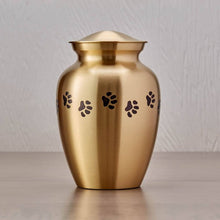 Load image into Gallery viewer, Small/keepsake Gold Brass Paw Print Cremation Urn, 85 cubic inches