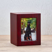 Load image into Gallery viewer, Small/Keepsake Cherry Wood Funeral Cremation Urn with photo, 85 Cubic Inches
