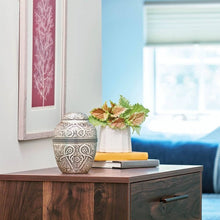 Load image into Gallery viewer, Silver Embossed Extra-Small Cremation Urn 45 Cubic Inches