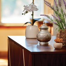 Load image into Gallery viewer, Silver Engraved Large Cremation Urn 70 Cubic Inches