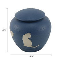 Load image into Gallery viewer, Small/Keepsake Blue Brass Silhouette Cat Cremation Urn, 30 cubic inches