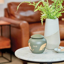 Load image into Gallery viewer, Small/Keepsake Green Brass Silhouette Cat Cremation Urn, 30 cubic inches