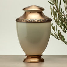 Load image into Gallery viewer, Adult Aluminum & Brass White Funeral Cremation Urn for Ashes, 200 Cubic Inches