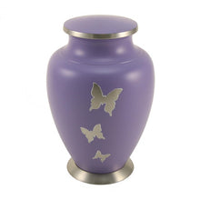 Load image into Gallery viewer, Adult 200 Cubic Inch Brass Purple Butterfly Funeral Cremation Urn for Ashes