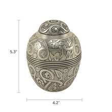 Load image into Gallery viewer, Silver Embossed Extra-Small Cremation Urn 45 Cubic Inches