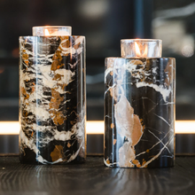 Load image into Gallery viewer, Small/Keepsake 9.5 Cubic Inch King Gold Tea Light Marble Cremation Urn