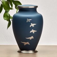 Load image into Gallery viewer, Adult 200 Cubic Inch Brass Blue Funeral Cremation Urn for Ashes