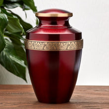 Load image into Gallery viewer, Adult 200 Cubic Inch Brass Crimson Funeral Cremation Urn for Ashes