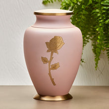 Load image into Gallery viewer, Adult 200 Cubic Inch Brass Pink Funeral Cremation Urn for Ashes