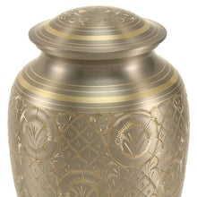 Load image into Gallery viewer, New, Solid Brass Classic Platinum Large Funeral Cremation Urn, 190 Cubic Inches