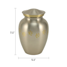Load image into Gallery viewer, Small/Keepsake Pewter Brass Paw Print Cremation Urn, 85 cubic inches