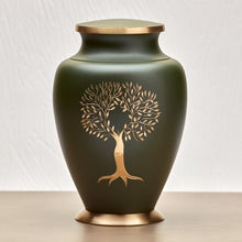 Load image into Gallery viewer, Adult 200 Cubic Inch Brass Green Tree Of Life Funeral Cremation Urn for Ashes