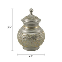 Load image into Gallery viewer, Silver Engraved Small Cremation Urn 40 Cubic Inches