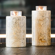 Load image into Gallery viewer, Small/Keepsake 9.5 Cubic Inch Fossil Stone Tea Light Marble Cremation Urn