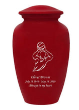 Load image into Gallery viewer, Large/Adult 200 Cubic Inch Custom Engraved Red Metal Basketball Cremation Urn