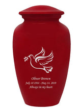 Load image into Gallery viewer, Large/Adult 200 Cubic Inch Custom Engraved Red Metal Dove Funeral Cremation Urn