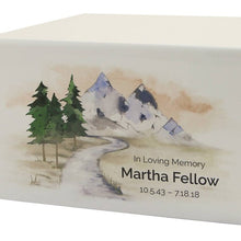 Load image into Gallery viewer, Large/Adult Mountain Stream Wood Box Cremation Urn for Ashes 200 Cubic Inch