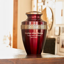 Load image into Gallery viewer, Adult 200 Cubic Inch Brass Crimson Funeral Cremation Urn for Ashes