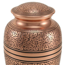 Load image into Gallery viewer, New, Solid Brass Copper Oak Large Funeral Cremation Urn, 195 Cubic Inches