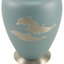 Load image into Gallery viewer, Adult 200 Cubic Inch Dolphin Brass Turquoise Blue Funeral Cremation Urn