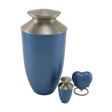 Load image into Gallery viewer, Blue Alloy & Brass Adult 200 Cubic Inch Funeral Cremation Urn for Ashes