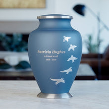 Load image into Gallery viewer, Adult 200 Cubic Inch Brass Blue Funeral Cremation Urn for Ashes