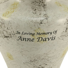 Load image into Gallery viewer, Large Funeral Cremation Urn for ashes, 200 Cubic Inches - Glenwood White Marble