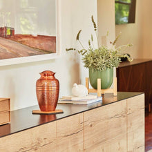 Load image into Gallery viewer, New, Solid Brass Copper Oak Large Funeral Cremation Urn, 195 Cubic Inches