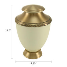 Load image into Gallery viewer, Adult Aluminum & Brass White Funeral Cremation Urn for Ashes, 200 Cubic Inches