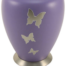 Load image into Gallery viewer, Adult 200 Cubic Inch Brass Purple Butterfly Funeral Cremation Urn for Ashes