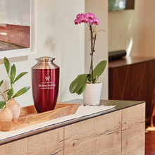 Load image into Gallery viewer, Red Alloy & Brass Adult 200 Cubic Inch Funeral Cremation Urn for Ashes