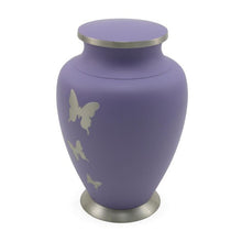 Load image into Gallery viewer, Adult 200 Cubic Inch Brass Purple Butterfly Funeral Cremation Urn for Ashes