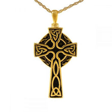 Load image into Gallery viewer, Celtic Cross Gold Steel Keepsake Pendant/Necklace Funeral Cremation Urn