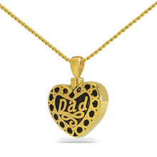 Load image into Gallery viewer, Dad Heart Gold Steel Keepsake Pendant/Necklace Funeral Cremation Urn