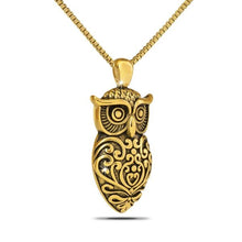 Load image into Gallery viewer, Gold Steel Owl Pendant/Necklace Funeral Cremation Urn