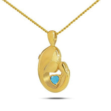 Load image into Gallery viewer, December Mothers Love w/ Blue Topaz Turquoise Gold Plated Steel Pendant/Necklace Funeral Cremation Urn