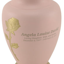 Load image into Gallery viewer, Adult 200 Cubic Inch Brass Pink Funeral Cremation Urn for Ashes