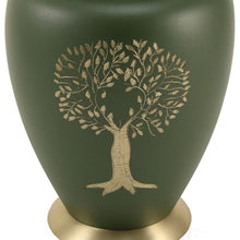 Load image into Gallery viewer, Adult 200 Cubic Inch Brass Green Tree Of Life Funeral Cremation Urn for Ashes