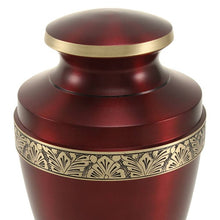 Load image into Gallery viewer, Adult 200 Cubic Inch Brass Crimson Funeral Cremation Urn for Ashes