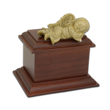 Load image into Gallery viewer, Small/Keepsake 40 Cubic Inch Wood Sleeping Baby Funeral Cremation Urn