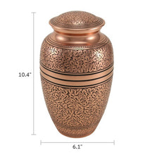 Load image into Gallery viewer, New, Solid Brass Copper Oak Large Funeral Cremation Urn, 195 Cubic Inches