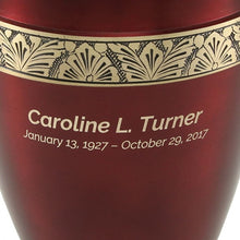 Load image into Gallery viewer, Adult 200 Cubic Inch Brass Crimson Funeral Cremation Urn for Ashes