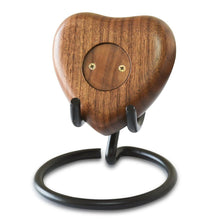 Load image into Gallery viewer, Small/Keepsake Dark Wood Heart Brass Funeral Cremation Urn for Ashes