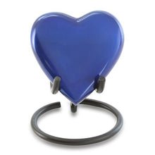 Load image into Gallery viewer, Small/Keepsake Blue Loving Heart Brass Funeral Cremation Urn for Ashes