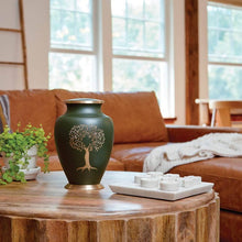 Load image into Gallery viewer, Adult 200 Cubic Inch Brass Green Tree Of Life Funeral Cremation Urn for Ashes