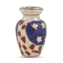 Load image into Gallery viewer, Small/Keepsake 4 Cubic Ins American Flag Funeral Brass Cremation Urn for Ashes