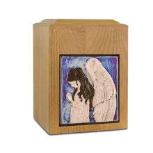 Load image into Gallery viewer, Large/Adult 289 Cubic Inch Raku Wood Angel Funeral Cremation Urn for Ashes