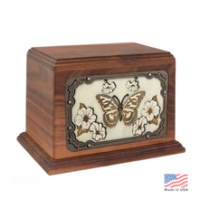 Load image into Gallery viewer, Large/Adult 210 Cubic Inches 3D Art Butterfly Walnut Wood Funeral Cremation Urn for Ashes