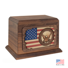 Load image into Gallery viewer, Large/Adult 210 Cubic Inches 3D Art Navy Wooden Funeral Cremation Urn for Ashes